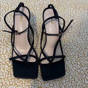 SHEIN Black Strappy Square-Toe Heels